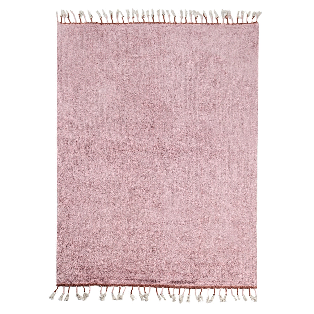 Tappeto per bambini in cotone rosa 140 x 200 cm Rettangolare con nappe Motivi solidi Tappeto per bambini moderno e bohémien