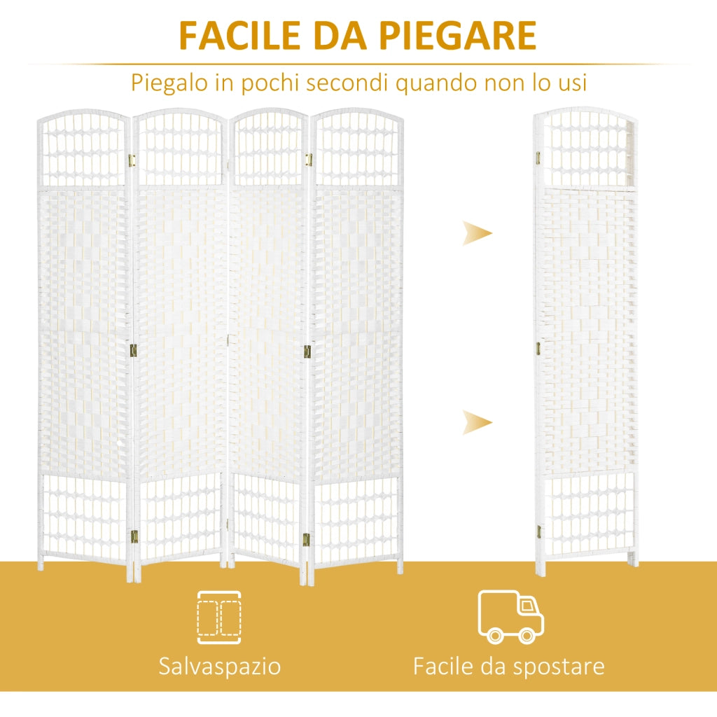 Paravento Pieghevole a 4 Ante ¨C zephmum ¨C 160x170 cm Bianco