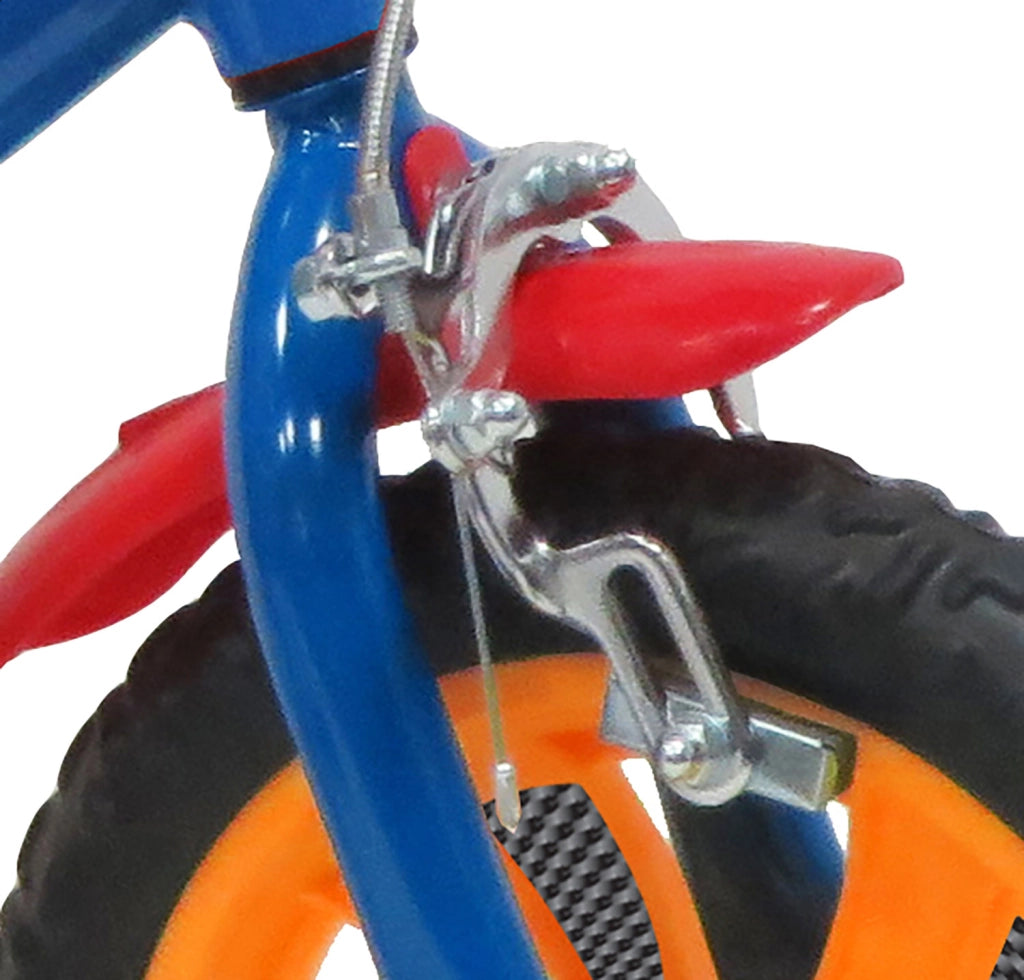 Bicicletta per Bambini 12" Hot Wheels Freno Caliper e Stabilizzatori in Acciaio Hi-Ten Blu e Rosso