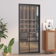 Porta Interna 93x201,5 cm Nera in Vetro ESG e Alluminio 350566