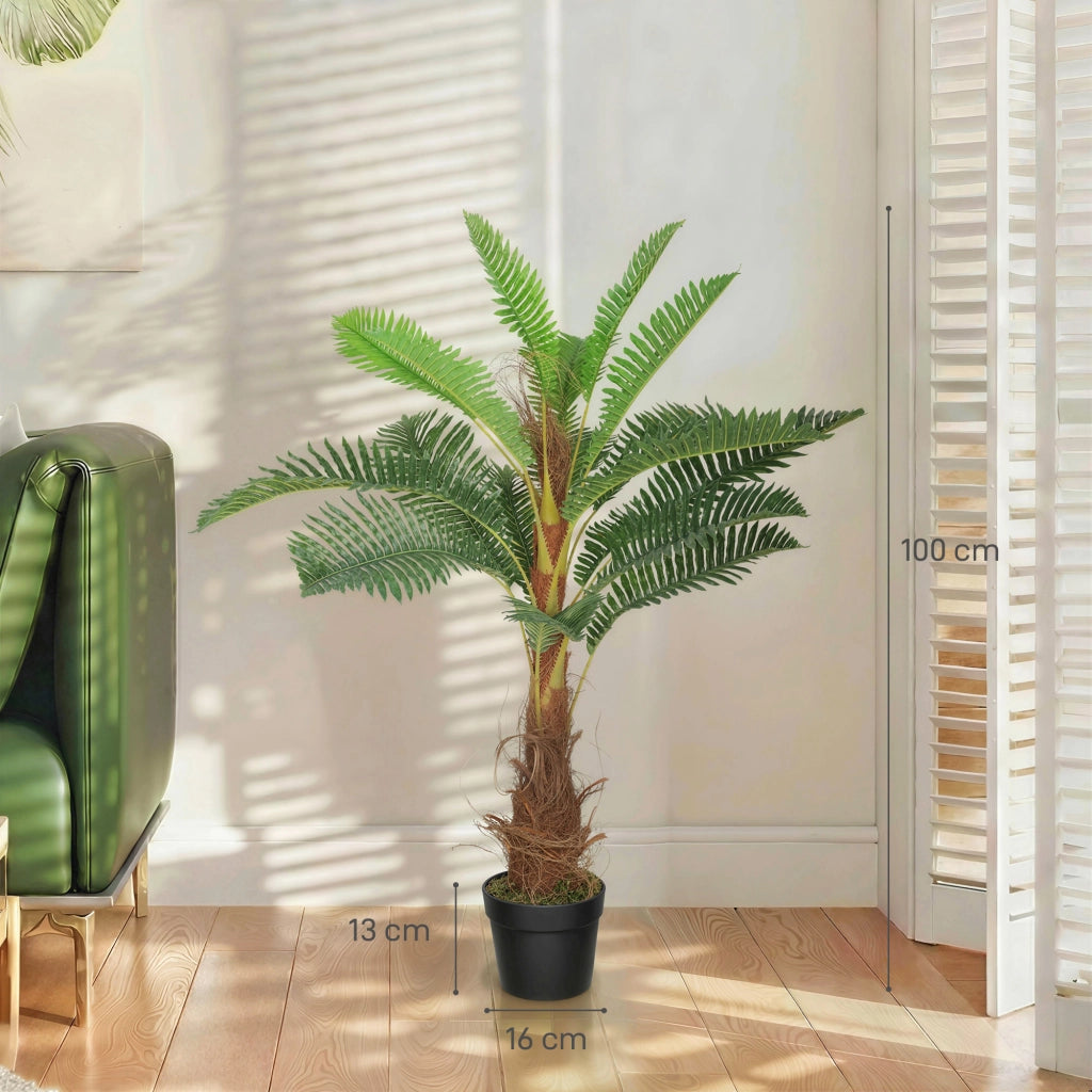 Palma Artificiale 100 cm con 21 Foglie in PEVA ¨C Minimal ¨C Verde con Vaso in Plastica