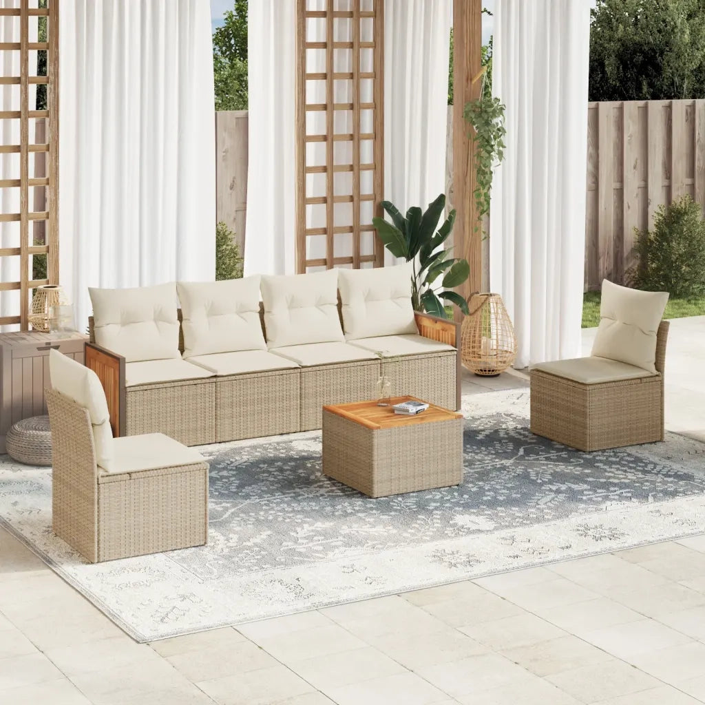 Set Divani da Giardino 7 pz con Cuscini Beige in Polyrattan 3259951