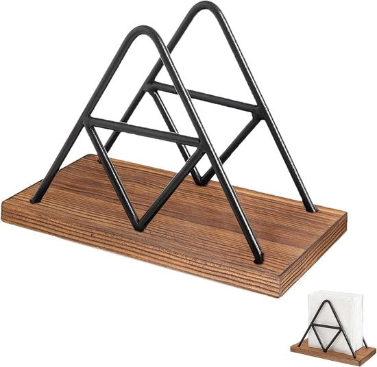 Sostituto di tovaglioli in metallo - Forma triangolare - Nero - Accessorio da cucina - Ideale per la tavola da pranzo - in legno