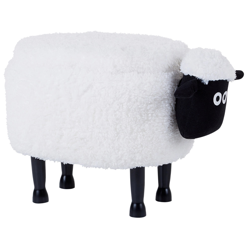 Pouf animaletto Sgabello per bambini Poggiapiedi in pelliccia sintetica bianco con gambe in legno portaoggetti Seggiolino per bambini