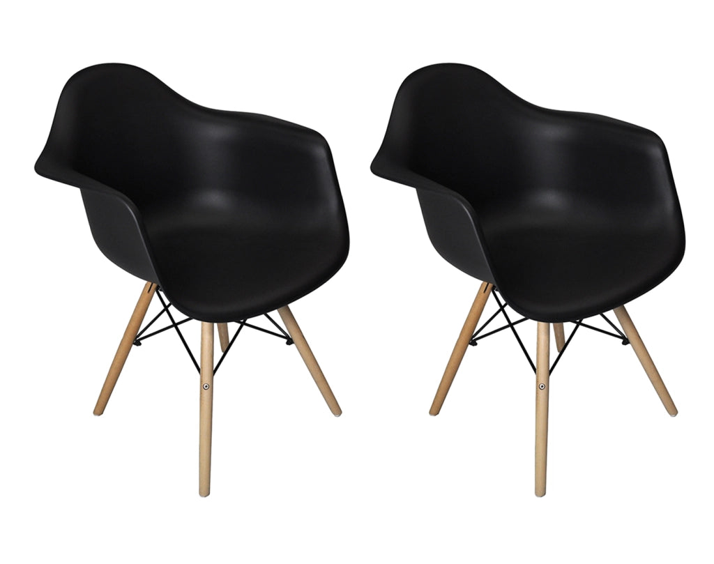 Sedia in plastica nera, poltrona con piedi in legno (2 pz) - SD10DAPL