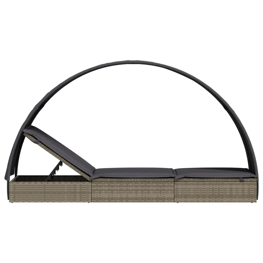 Sdraio da giardino | Lettino con Tetto Rotondo Grigio 211x57x140 cm Polyrattan