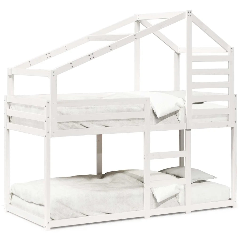 Letto singolo | Letto per adulti | Letto a Castello con Tetto Bianco 90x200 cm in Legno di Pino