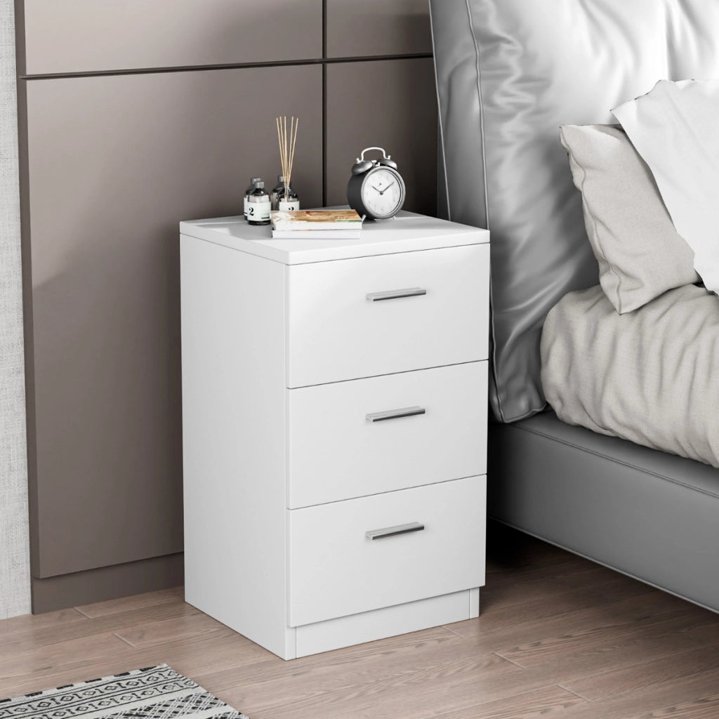 Cassettiera a tre cassetti moderna in legno truciolato Mobiletto per camera da letto 38x35x66cm Bianco-Cassettiere