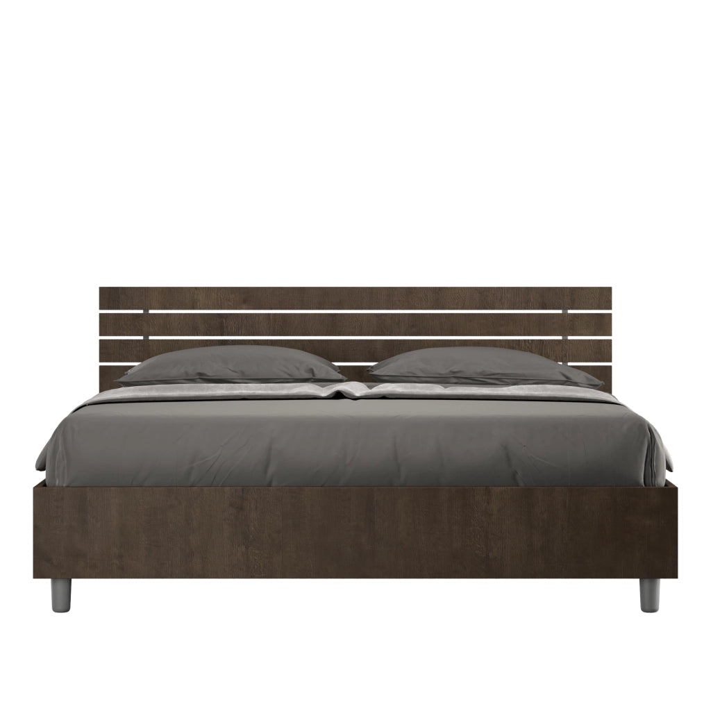 Letto Matrimoniale 160x190 cm con Rete e Contenitore Alzata Comoda Testata Dritta a Doghe Ankel Noce