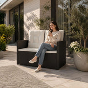 Garden Bench With Cushion, Black, 105 Cm, Poly Rattan