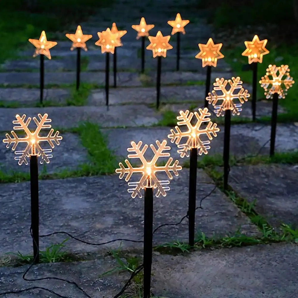 Catena Luci di Natale LED a Picchetto da Giardino con Pannello a Ricarica Solare 5 Fiocco di Neve