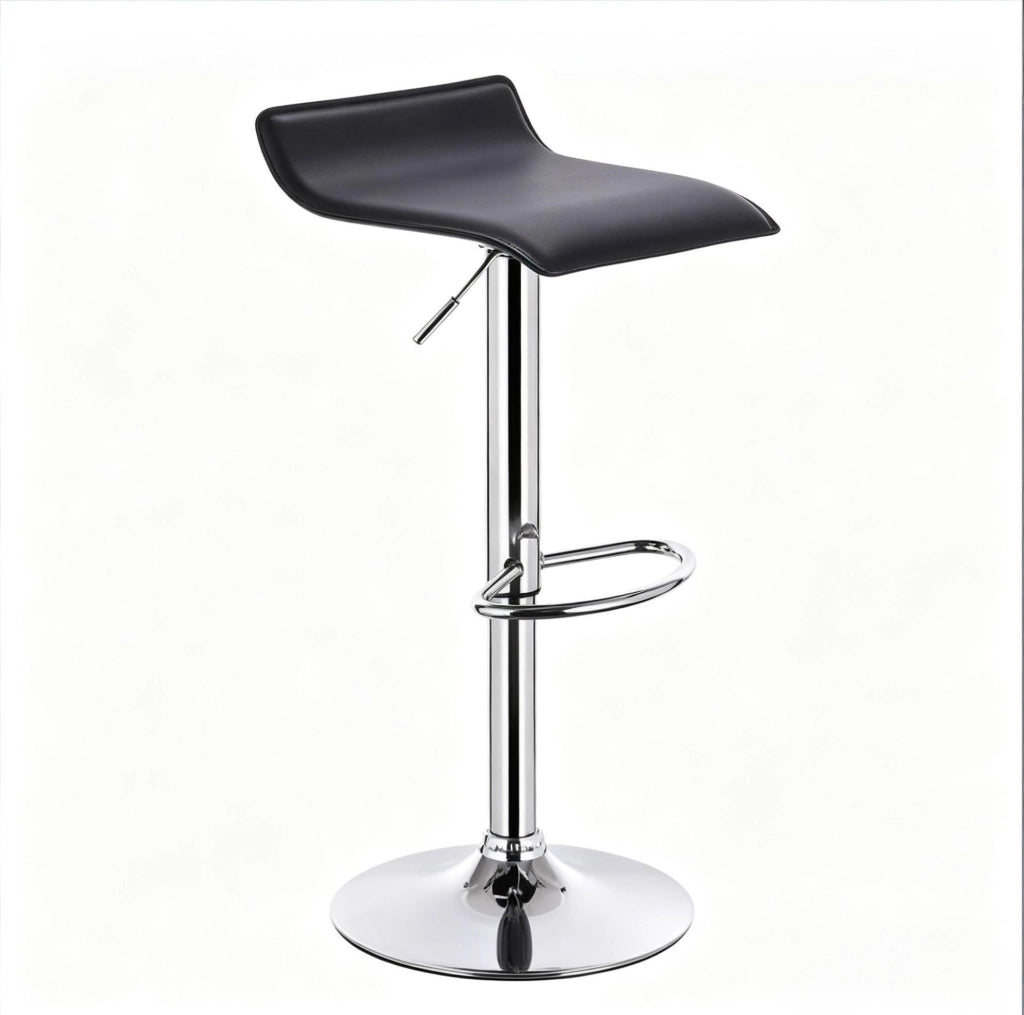 Sgabello da Bar Girevole con Seduta in Ecopelle Nera, Altezza Regolabile 62-84 cm