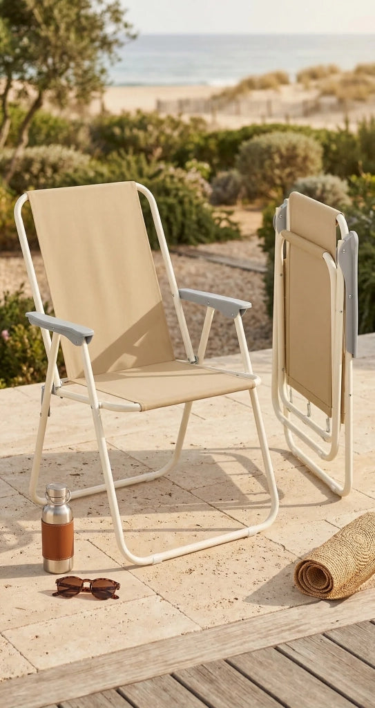 Sedia Pieghevole Relax da Esterno e Giardino. Poliestere 600D, Braccioli, Max 100kg. Colori Assortiti