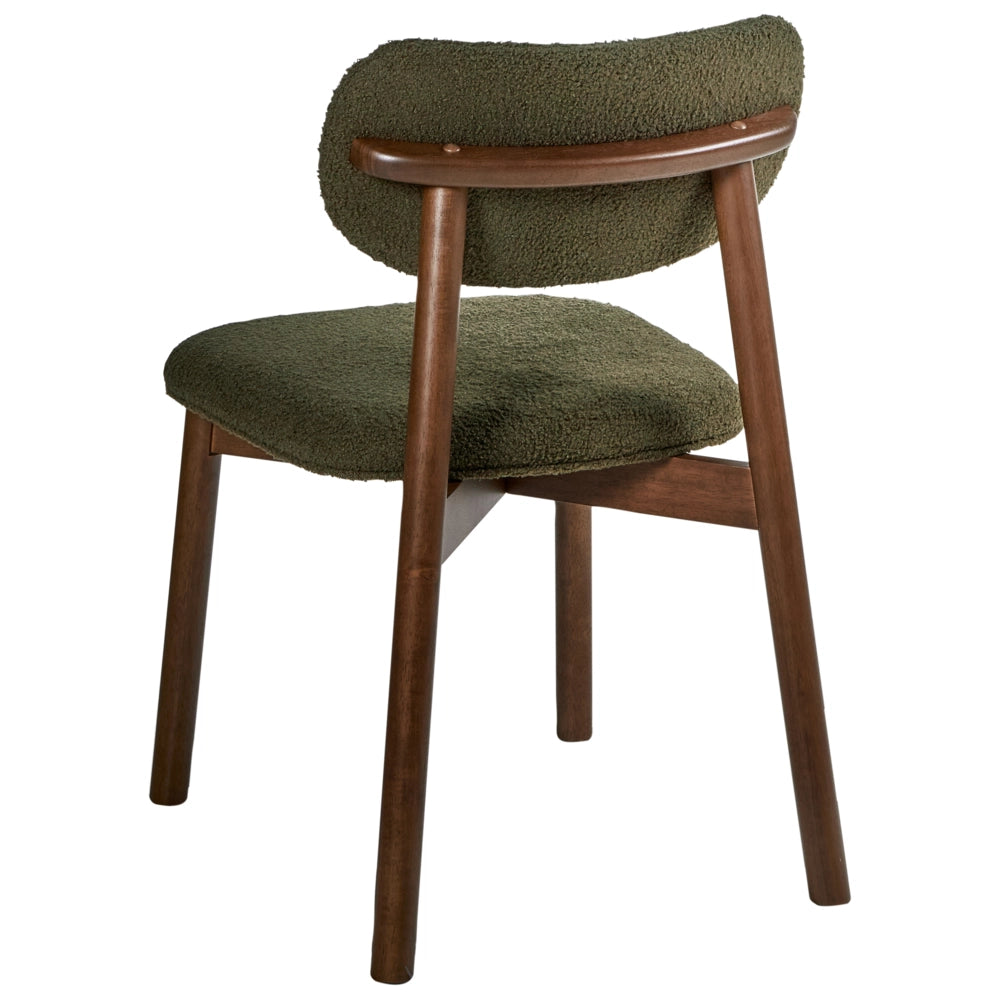 Set di 2 sedie da pranzo con struttura in legno di gomma boucle marrone e verde Seduta e schienale imbottiti Sala da pranzo Cucina