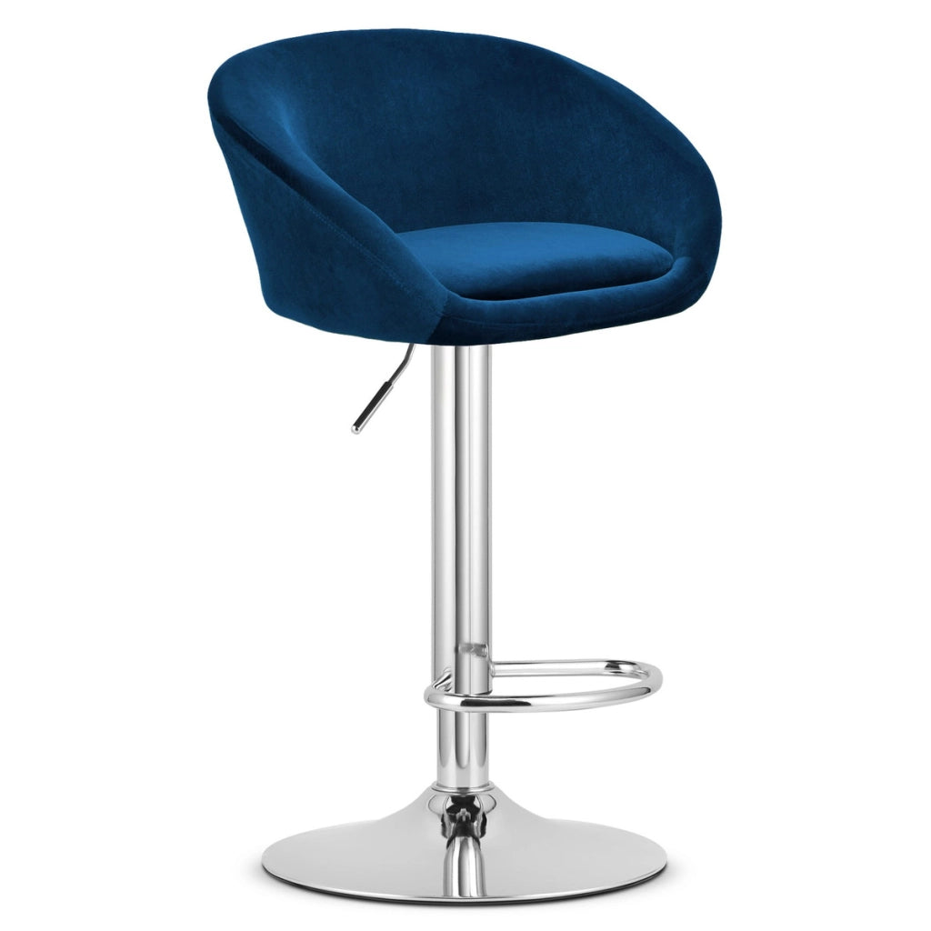 Sgabello da bar East in velluto blu e cromo