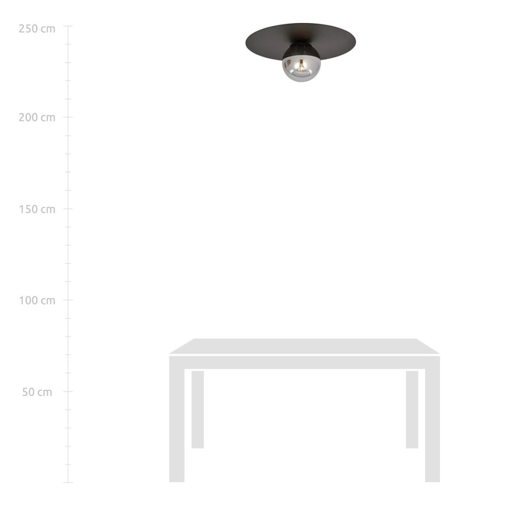 Lampada da soffitto SOLAR con struttura in metallo nero opaco e vetro grafite