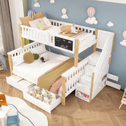 Letto a Castello Multifunzionale con Cassetti e Lavagna ¨C MINIMAL ¨C Bianco/Rovere, 90x200+140x200