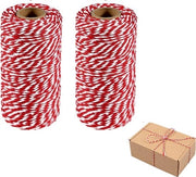 Tessuto - Corda in Cotone - Nastro di Legatura - Confezione per Artigianato - Set di 2 Rotoli 2mm Diametro - Ideale per DIY, Giardino e Confezionamento - Adatto per l'Uso Interno ed Esterno - 100 Metri per Rotolo - Rosso e Bianco