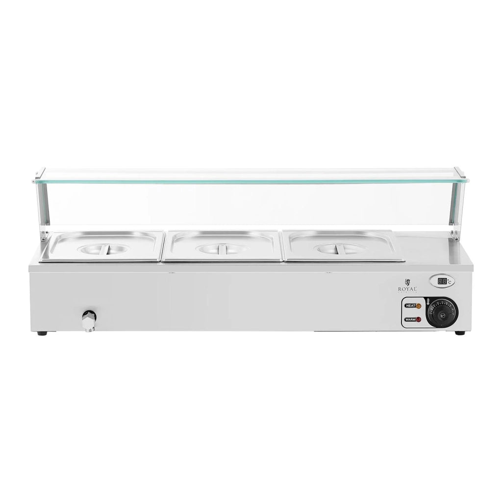 Bagnomaria - 2.000 watt - 3 x GN 1/2 - rubinetto di scarico - coperchio in vetro 14_0004222