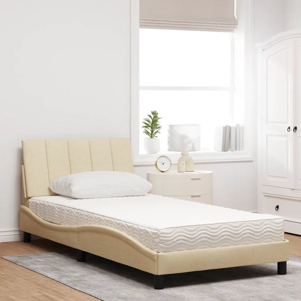 Letto con Materasso Hanko Crema 100x200 cm in Tessuto