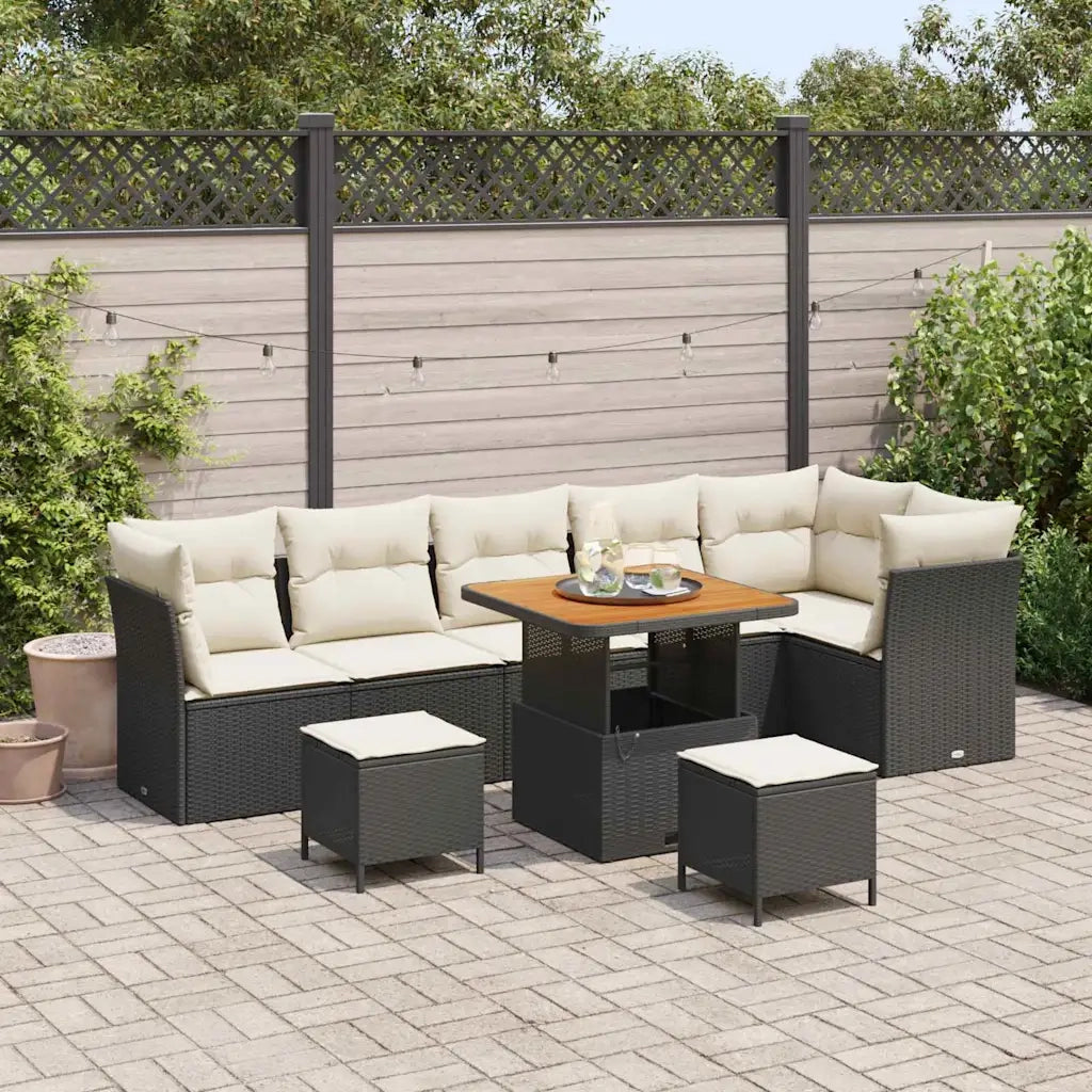 Set Divano da Giardino con cuscino 9 pcs Nero e crema 3363450