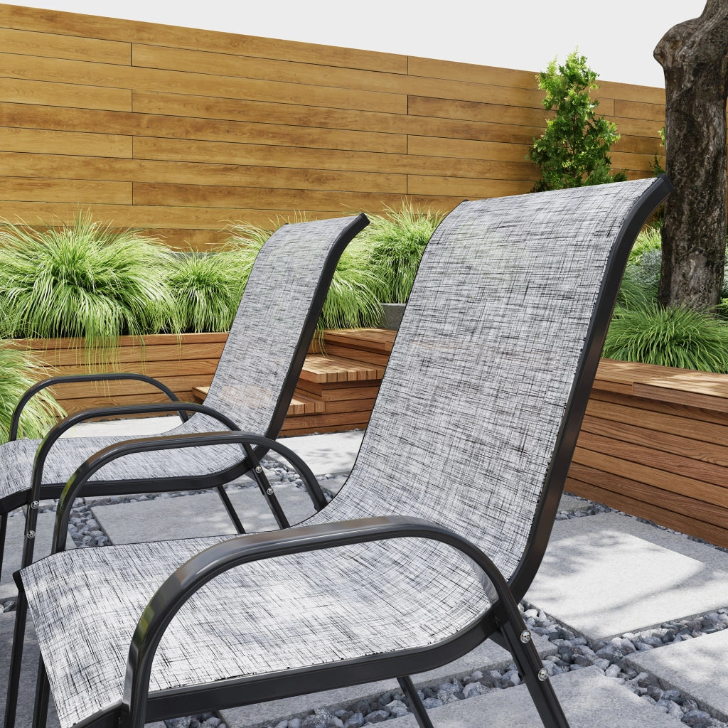 Set 4 Sedie da Giardino Impilabili con Braccioli Curvi, in Acciaio e Tessuto Traspirante, 54x71x93 cm, Grigio