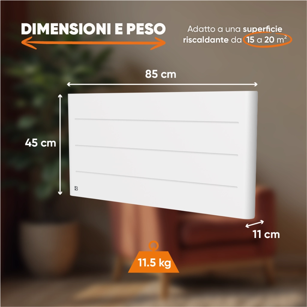 Radiatore elettrico fisso con inerzia secca ceramica 2000W TANIN orizzontale bianco