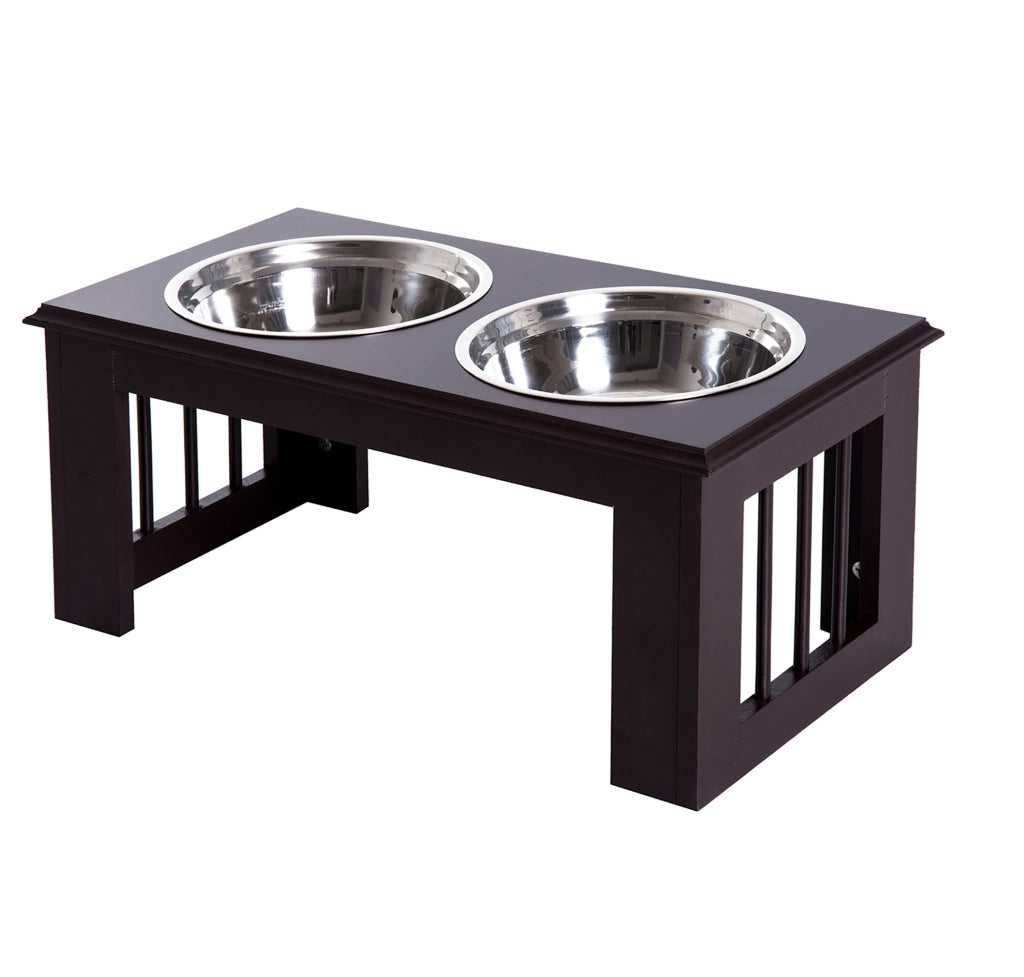 EasyComfort Ciotole Rialzate per Cani Taglia Media, Supporto Portaciotole in MDF con 2 Ciotole in Acciaio Inox per Cibo e Acqua, Caffè Scuro