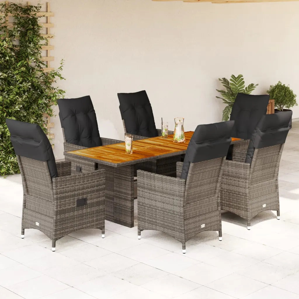 Set da Pranzo da Giardino 7 pz con Cuscini in Polyrattan Grigio 3276732