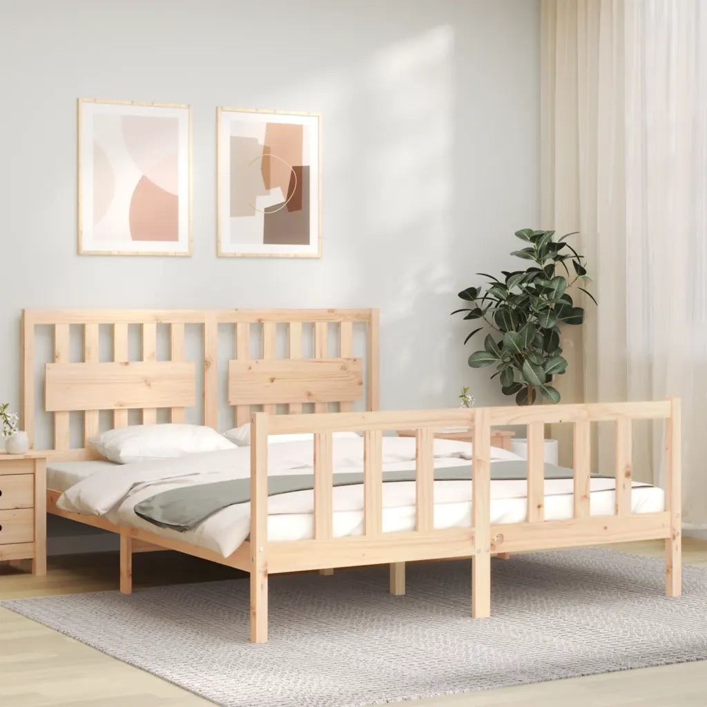 Giroletto con Testiera-Struttura Letto con testiera King Size in Legno Massello 525491