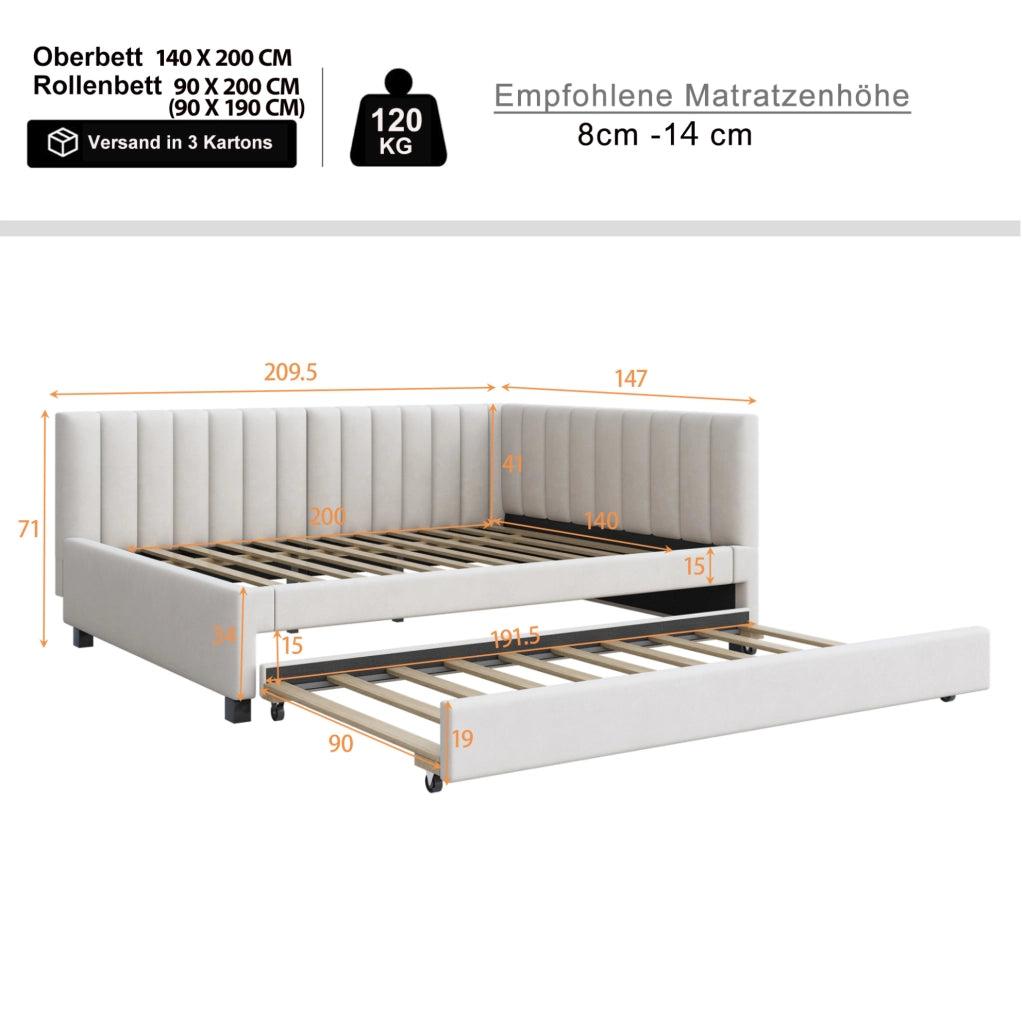 Letto 140x200 cm trasformabile in divano con letto estraibile in velluto
