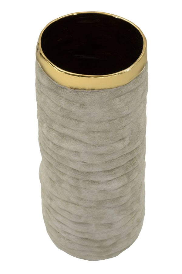 Vaso Lima Open Ø14x31,5 cm in Ceramica Grigio e Oro
