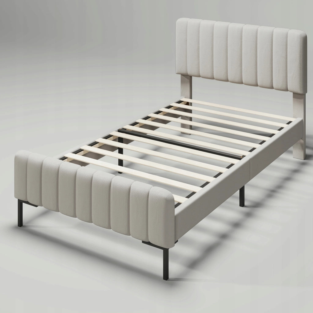 Letto imbottito 90x200 grigio-beige con schienale regolabile - Xylo