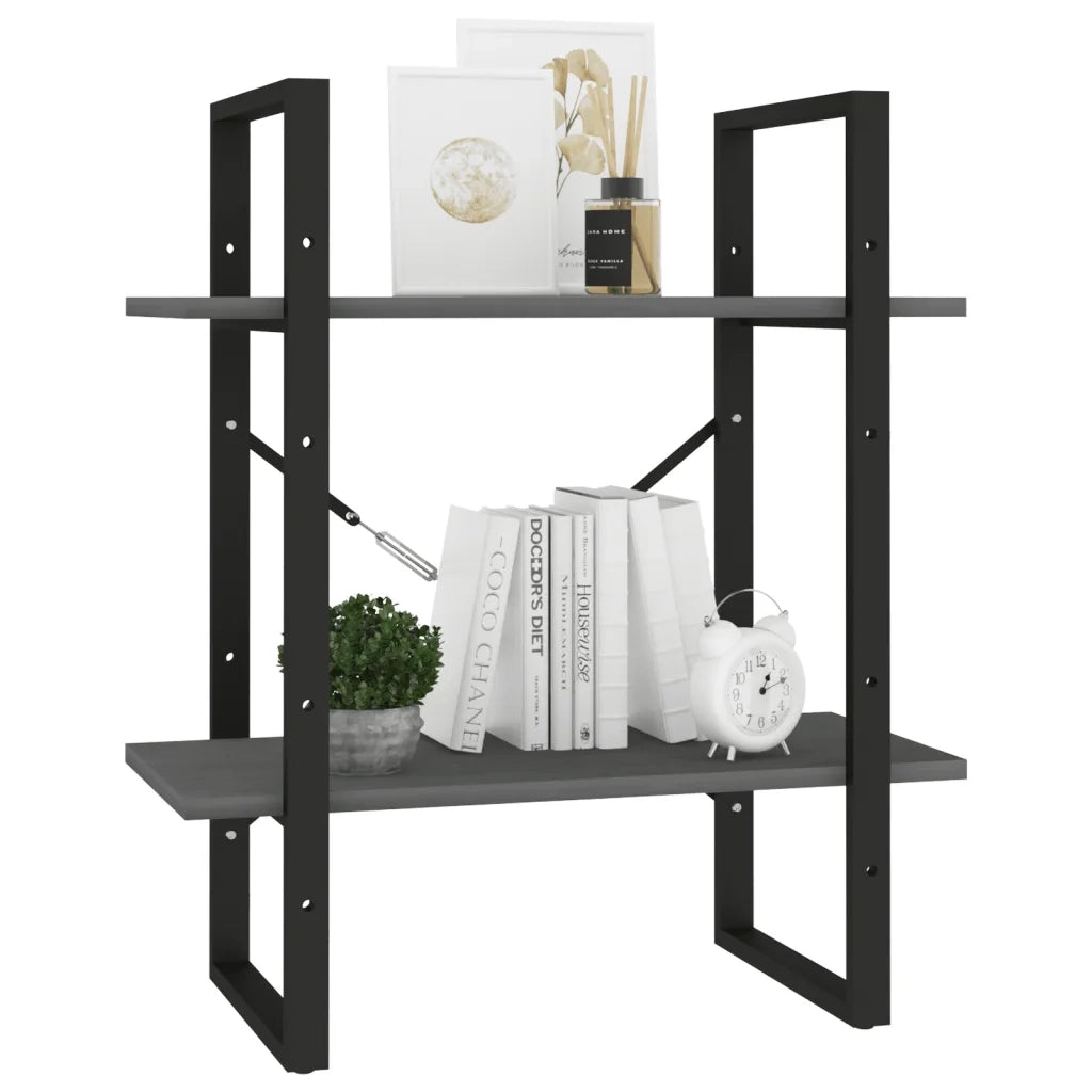 Libreria a 2 Ripiani Grigia 60x30x70 cm in Massello di Pino 806434