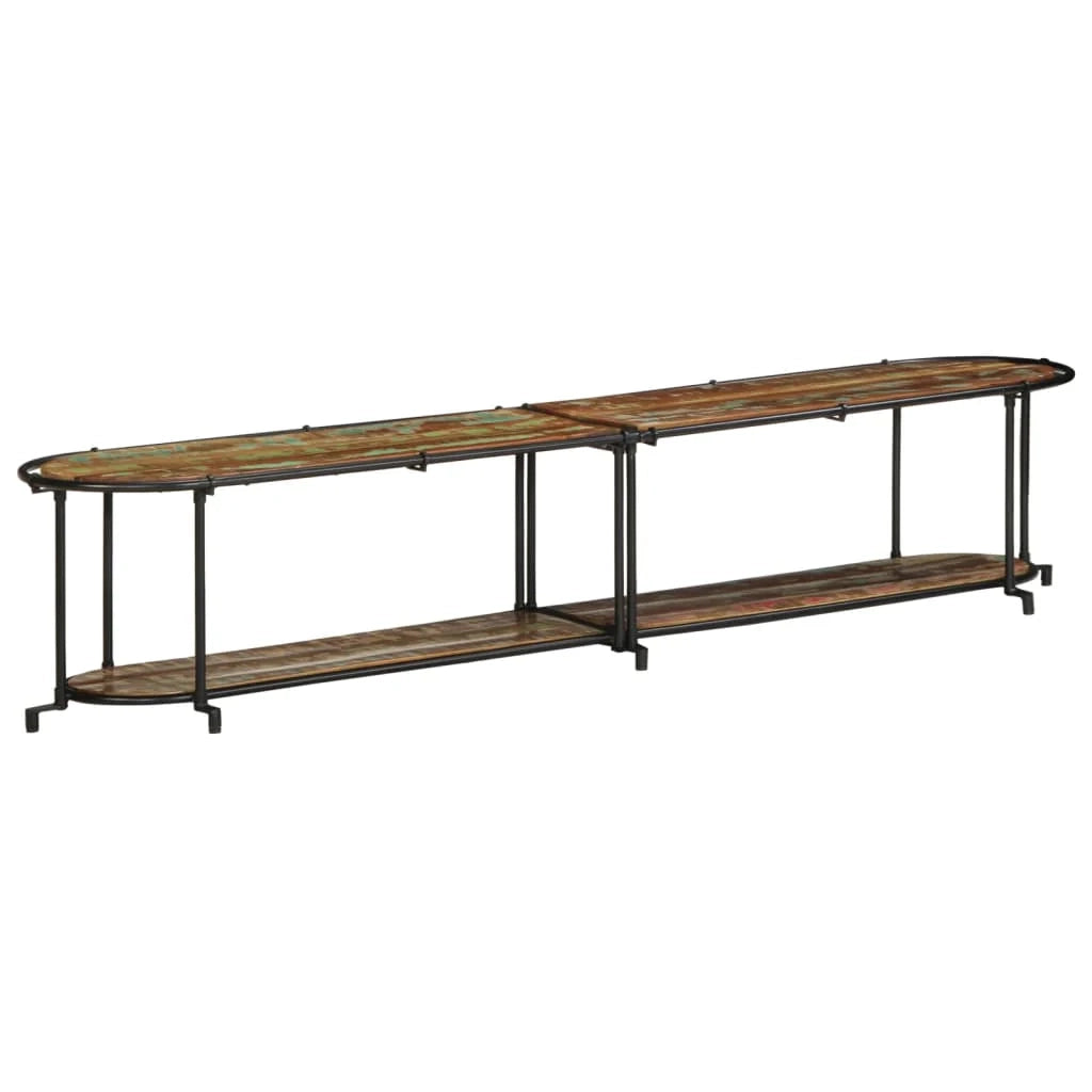 Grande mobile porta TV in stile industriale con ampio spazio di archiviazione 200 x 42 x 40 cm legno massello marrone 02_0057620