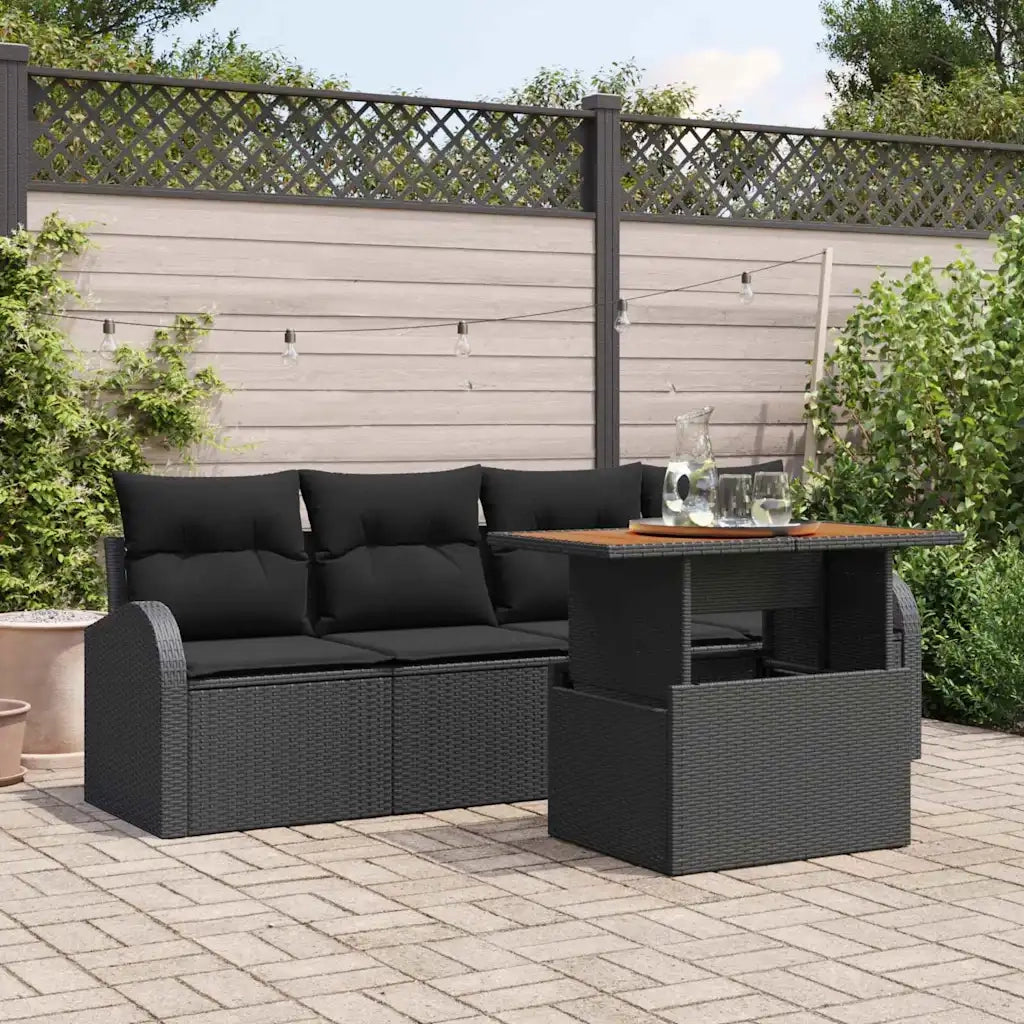 Set Divano da Giardino con archiviazione 5 pcs Nero Poly Rattan 3358256