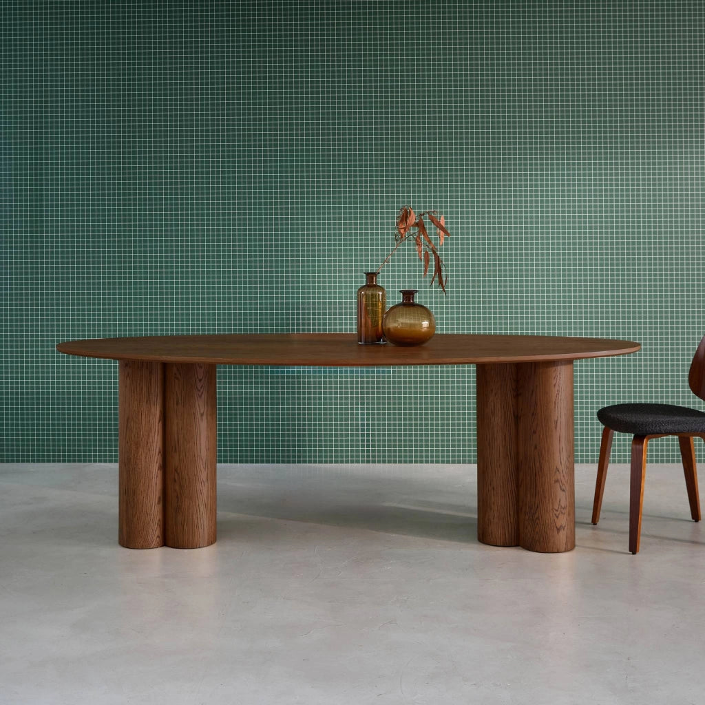 Tavolo da pranzo ovale in legno di hevea e impiallacciato rovere 8