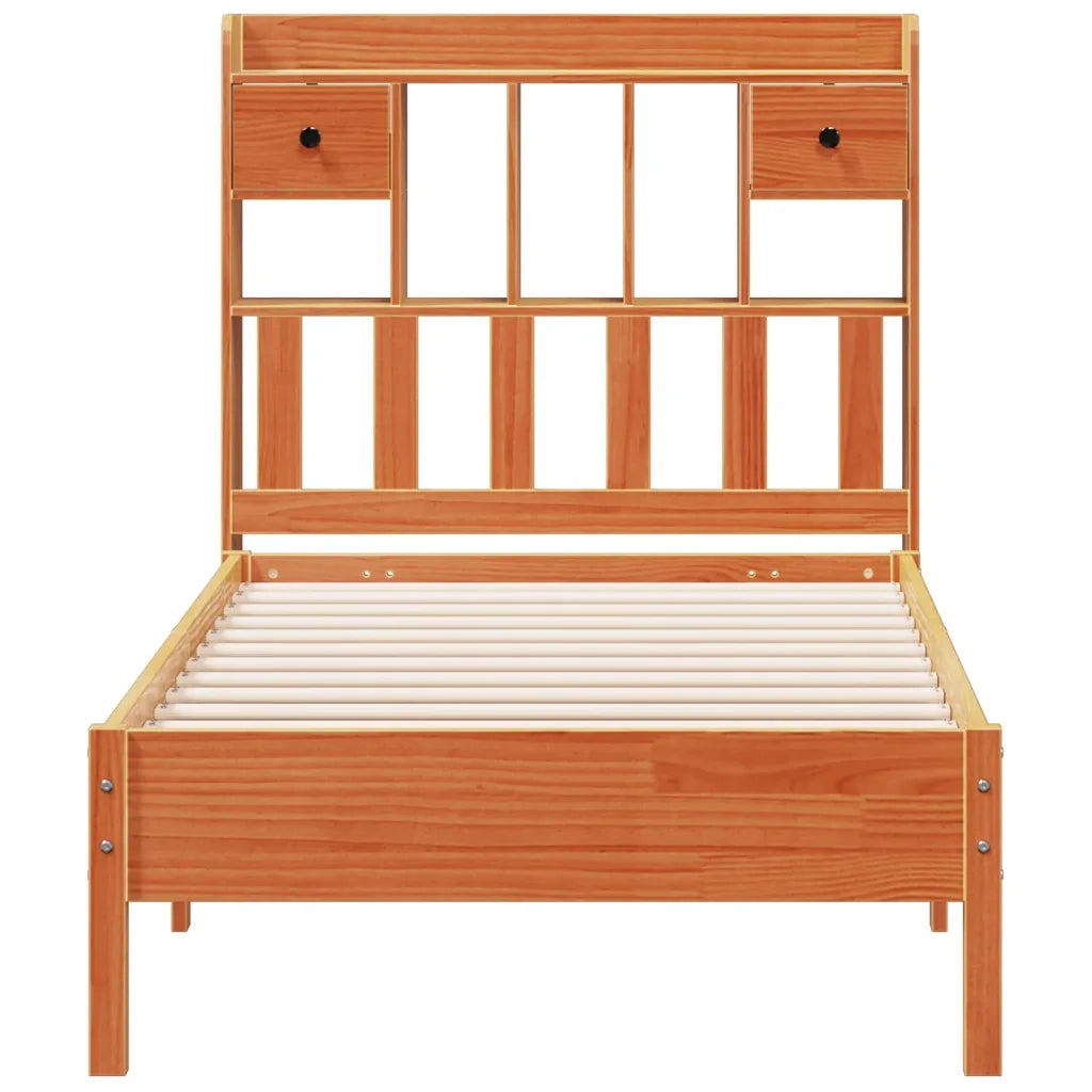 Letto Libreria senza Materasso Marrone Cera 100x200 cm in Pino