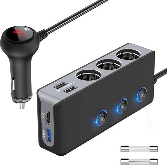 Adattatore Auto 12V/24V USB 120W DC 3 Contatti con 3 Contatti Independenti ON/OFF 4 Porte USB 8,5A per GPS, Dashcam, iPhone, Android