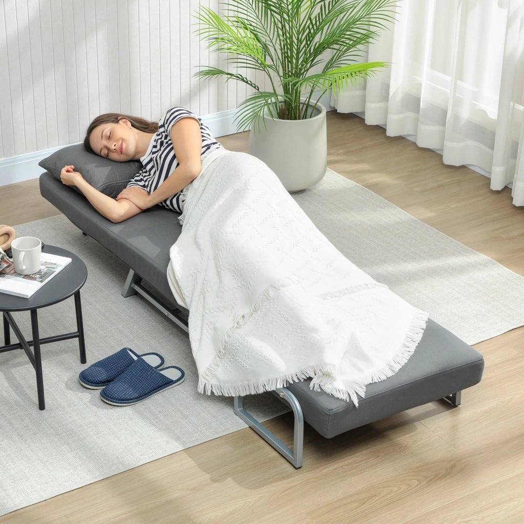 Poltrona Letto con Schienale Reclinabile ¨C zephmum ¨C Tessuto Grigio Scuro 73x78x81 cm