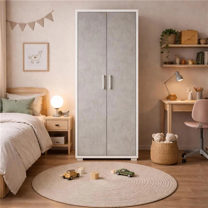 ARMADI DA ARREDO CON 2 ANTE DIMENSIONI 199X71X41 CM COLORE OSSIDO BIANCO E CEMENTO