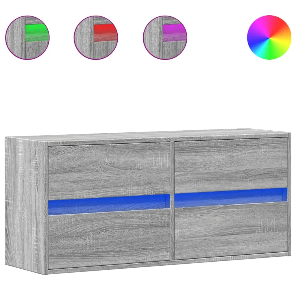 Mobile TV a Parete con Luci LED-Mobile TV a Muro Grigio Sonoma 100x31x45 cm 816159