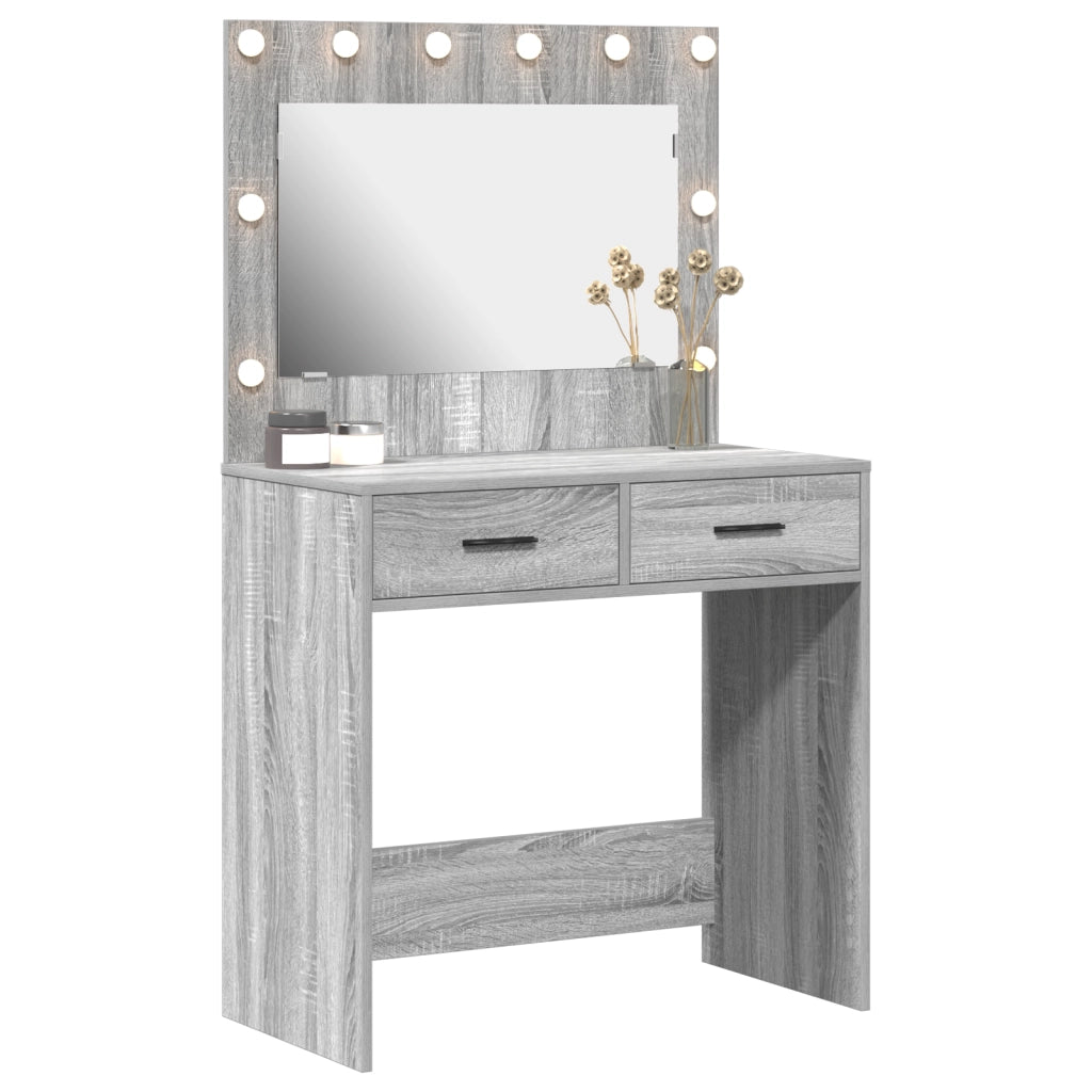 Tavolo da Dressing con luci LED Grigio Sonoma 78,5x41x135 cm