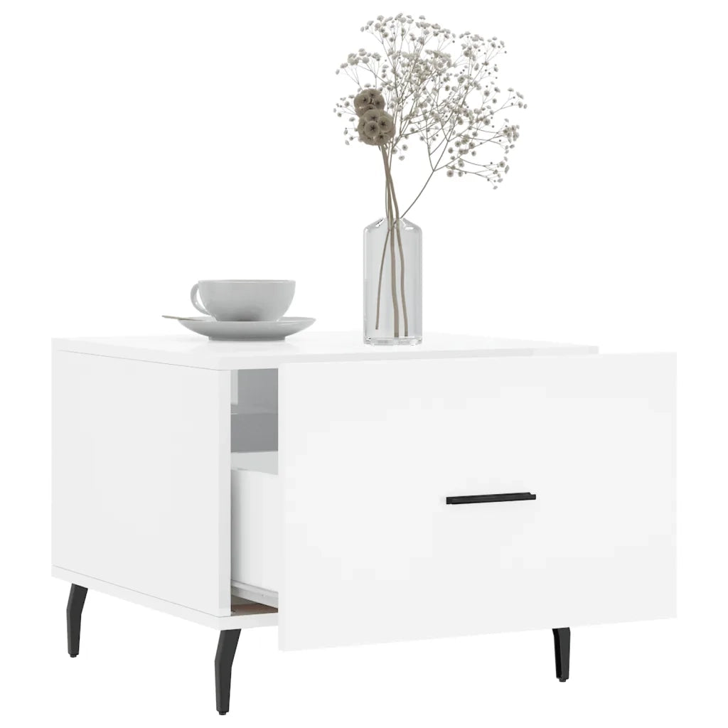 Tavolino da Salotto Bianco Lucido 50x50x40 cm Legno Multistrato 829432