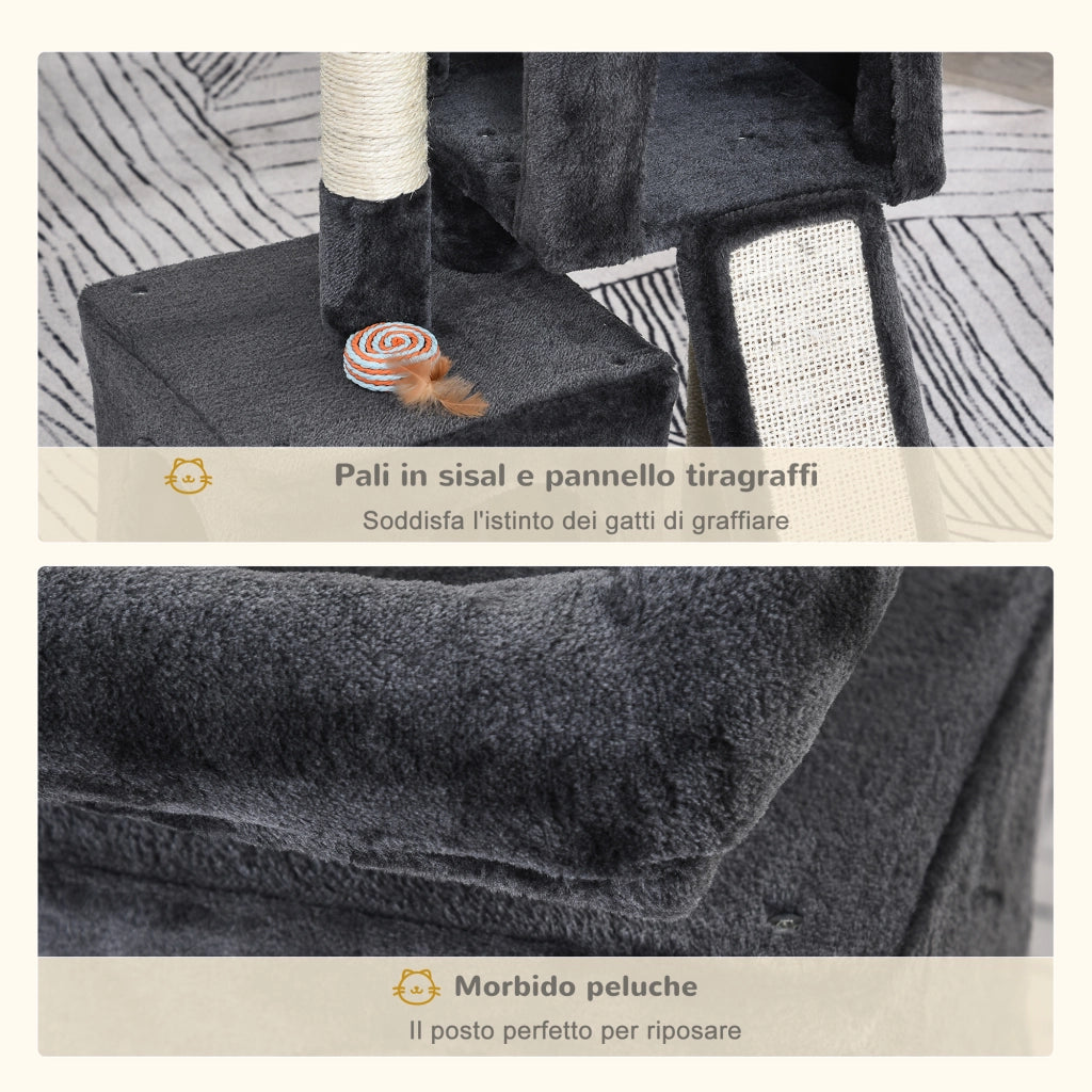 Tiragraffi per Gatti con Lettino e Casette ¨C Zephmum ¨C Grigio Scuro 59x39x81 cm