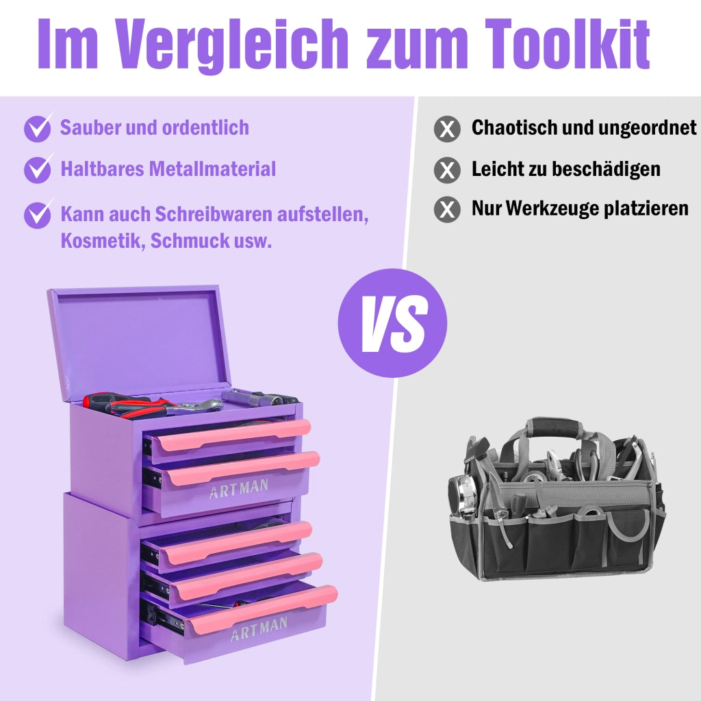 Mobile contenitore con 5 cassetti impilabili in acciaio, per cosmetici e accessori, rosa e viola, per camera da letto e bagno