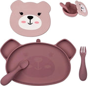 Set di alimentazione per bambini con placca di allattamento divisoria in silicone e utensili per bambini - rosa - per oltre 6 mesi