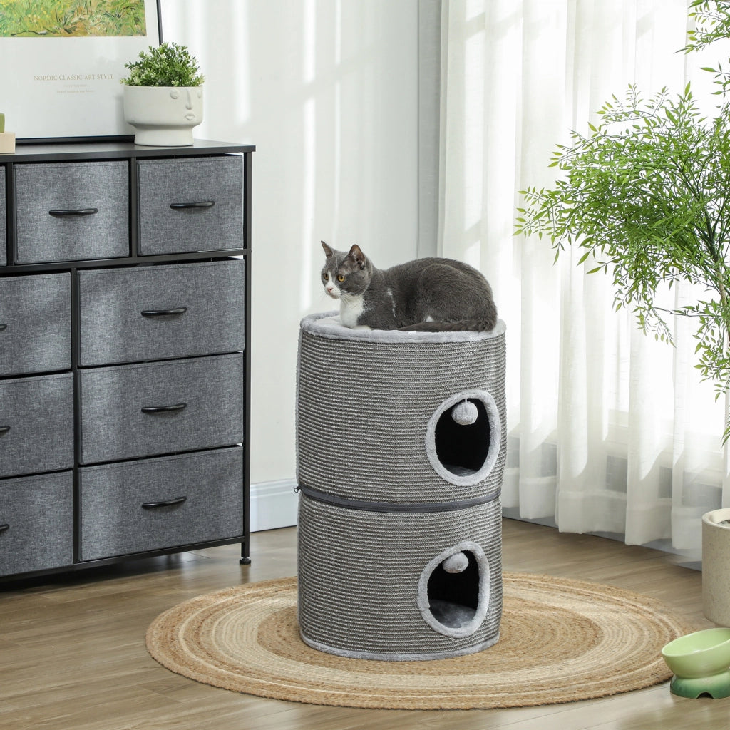 Tiragraffi per gatti modulare a 3 livelli con palline ¨C Minimal ¨C grigio 42x69 cm