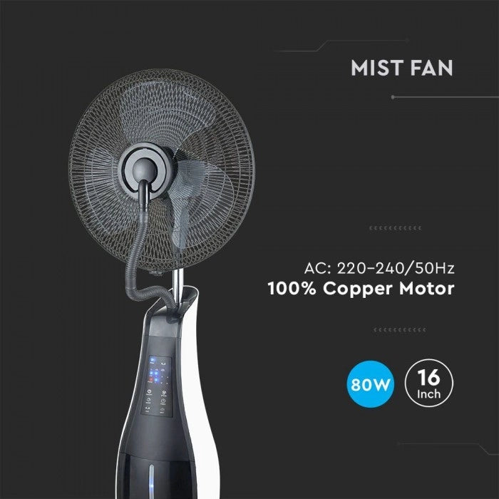 Ventilatore Nebulizzatore LED 80W con 3 Pale da 17" Base Rotonda e Telecomando (Capacità 3.2L)