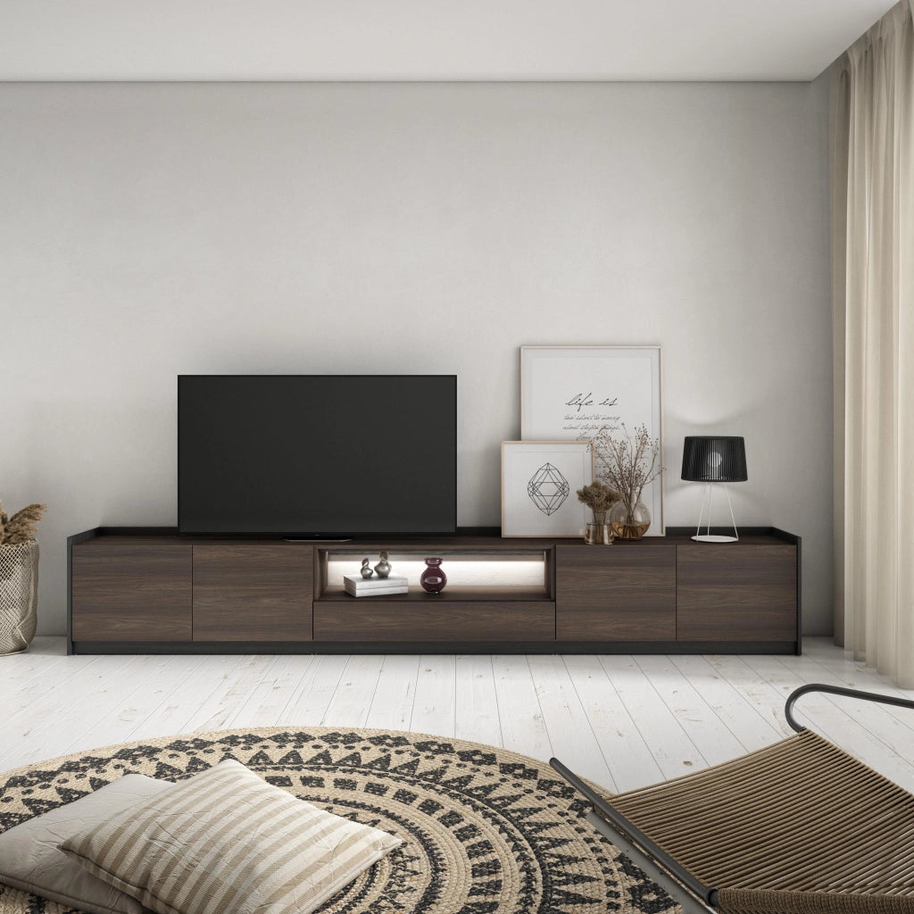 Mobile TV Soggiorno, 310x50x37 cm, Per TV fino a 80", LED, Rovere scuro e Nero